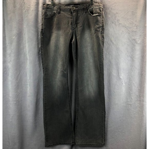 Jordache Bootcut Medium Wash Gray GYMDEZ Jeans Sz 12 Flap 5 Pockets Embellished - Picture 1 of 15